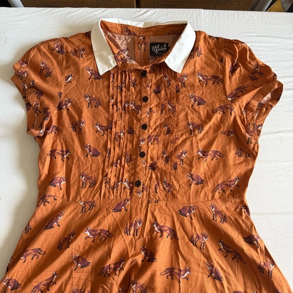 Hell Bunny Retro Dress Size 3XL Vixey Fox Print Pinup Rockabilly Hipster 1940s - Picture 5 of 16